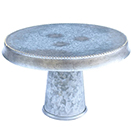 CAKE STAND WITH GOLD BEAD EDGE, DOWNWARD LIP, GALVANIZED