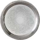 ROUND TRAYS WITH GADROON EDGE , EMBOSSED CENTER, SILVERPLATE